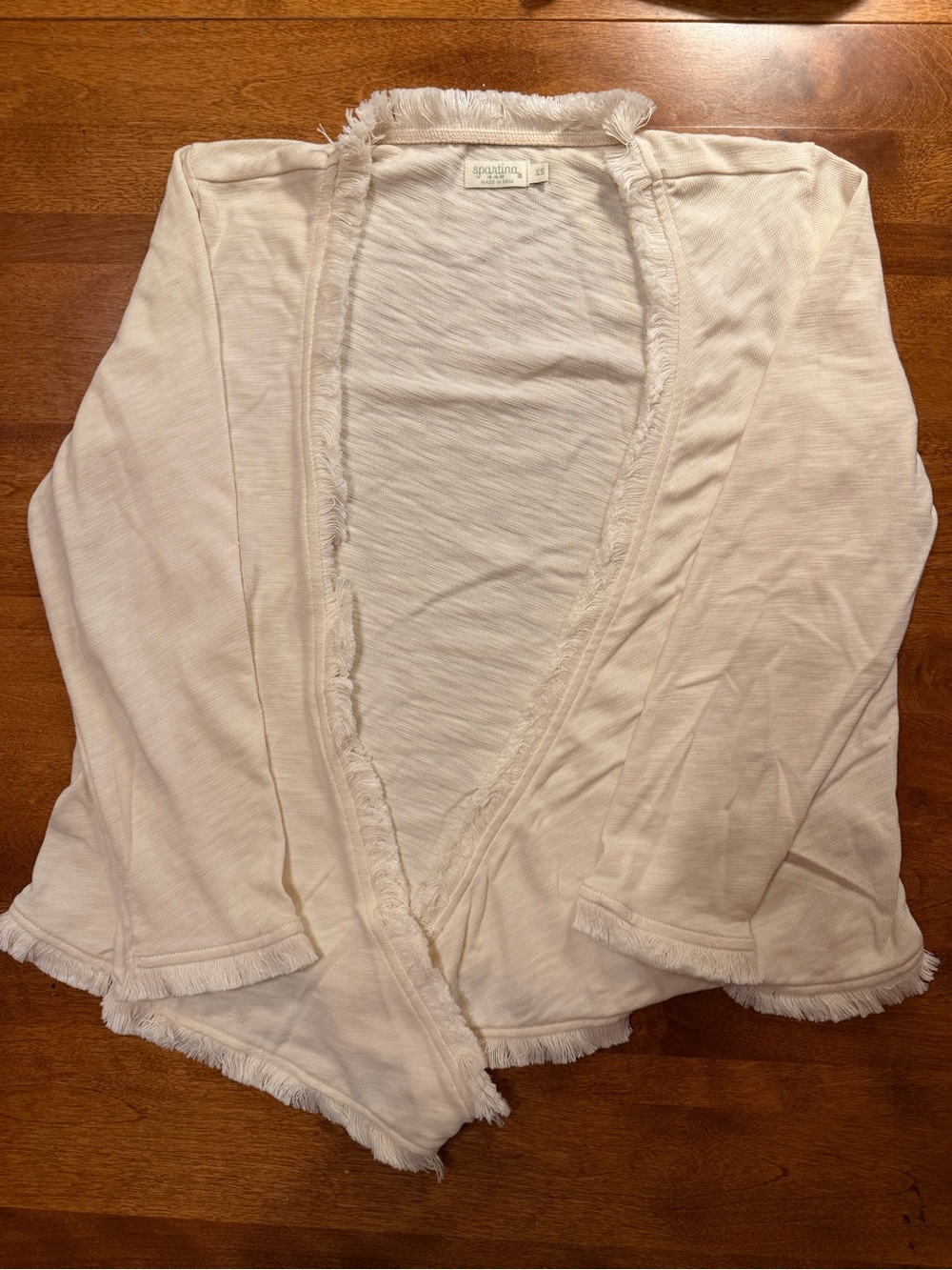 Spartina 449 Clara Convertible Fringe Cardigan Ivory XS Cotton Peru Boho